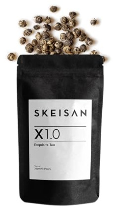 SKEISAN Exquisite Tea X 1.0 Jasminperlen Tee lose im Softpack 90 g, handgerollter chinesischer Grüntee mit intensivem Jasminduft, natürliche Drachenperlen aus Fujian, vegan ohne Zusätze