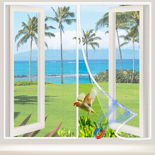 NUTKIT 120x140cm Magnetic Fly Screen Window, Fibergalss Mesh Mosquito Net