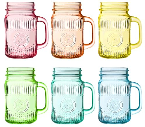 Consou Gläser Mit Henkel 473ml, 6er Set Mason Jar Trinkglas für Saft, Iced Coffee, Matcha, Smoothies, Küchen, Geschenk