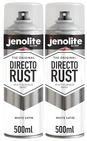 JENOLITE Directorust White Spray Paint for Metal Satin Finish 2 x 500ml | Direct To Rust Spray Paint For Metal, All-In-One Multi Surface Paint for Metal, Wood, Plastic, Ceramic - RAL 9016