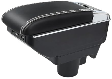 Mittelarmlehne Kompatibel mit Opel Astra H 2004-2009 Armlehne Box | Auto Armlehne mit 7 USB, Doppelschicht Aufbewahrungsbox, schwarzes Leder mit weißer Linie, praktische Ablage