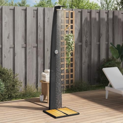 Mokuyary Doccia esterna nera 55x60x224 cm resina intrecciata legno Acacia, doccia da giardino per campeggio, giardino, piscina, all'aperto