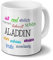 Tasse mit Namen Aladdin - Motiv Positive Eigenschaften - Namenstasse, Kaffeebecher, Mug, Becher, Kaffeetasse - Farbe Weiß