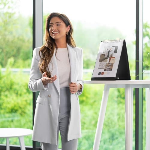 Rillstab A4-Hochformat - Tisch-Staffeleiblock, 4 Ringe, 10 Taschen, 20 Seiten Staffeleiordner - Robust und tragbar - Ideal für Präsentationen, Meetings, Büro, Schulungen