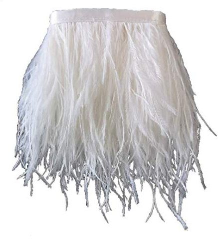 Sowder Straußenfeder-Borte, Fransen mit Satinband, für Kleidung, Kostüme, Nähen, Dekoration, 183 cm weiß