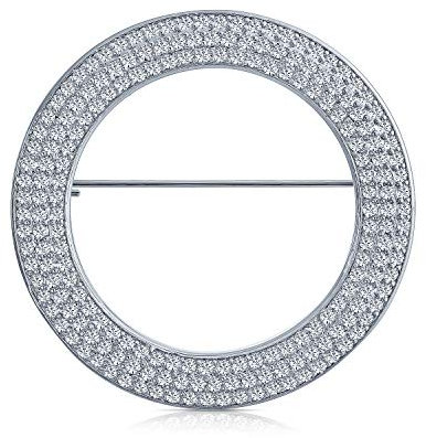 Broche Écharpe Cercle De Vie Pavé CZ Clair Éternité Design Rond Pour Femmes Plaqué Argent Taille Moyenne 1,5 Diamètre