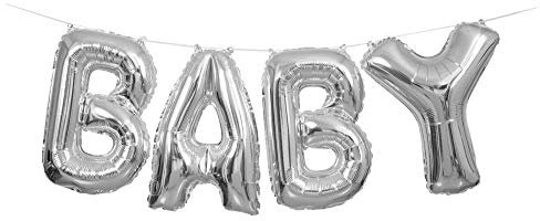 Shimmering Silver Baby Letter Foil Balloon Banner Kit (35cm) 1 Set - Perfect for Parties and Events