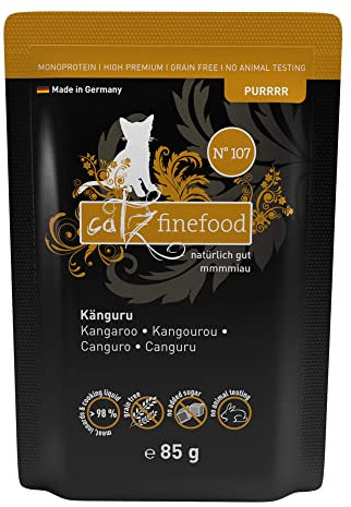 catz finefood Purrrr Känguru Monoprotein Katzenfutter nass N° 107, für ernährungssensible Katzen, 70% Fleischanteil, 16 x 85 g Beutel