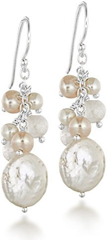 Tuscany Silver Orecchini pendenti con perla e quarzo rosa in argento sterling per donna