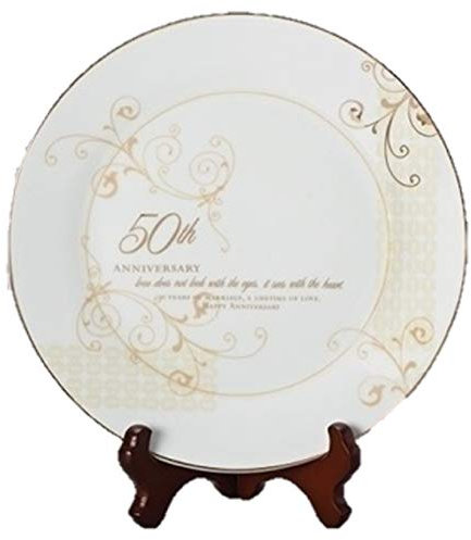 Roman 50th Wedding Anniversary Love Sees with The Heart Porcelain Plate with Stand by