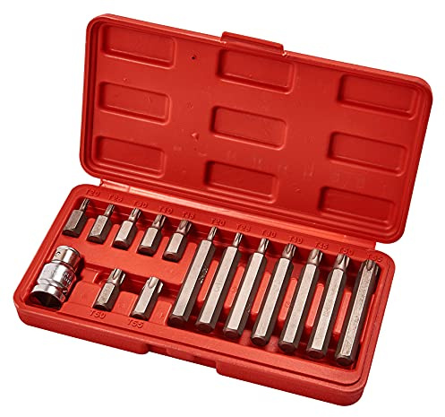 Amtech 15pc Torx Bit & Socket Set, Long & Short Chrome Vanadium Steel Bits with 1/2 Drive Socket & Compact Case for Automotive, Machinery & DIY Repairs