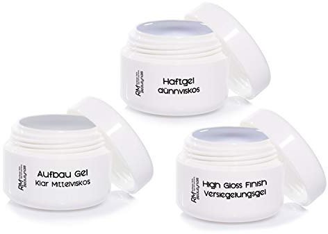 UV Gel Spar Set Haftgel Aufbaugel Klar Mittel Glanzgel Versiegelung für Nageldesign (3x15ml) 3er Pack