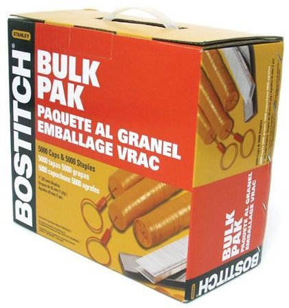 Bostitch 1 in. L x 5/16 in. W Plastic Medium Crown Caps and Staples 18 Ga. 5000 pk