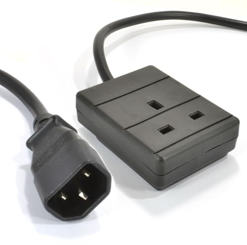 kenable IEC C14 to UK Mains Socket Adapter Lead UPS Power Extension Cable 1 Gang 0.5m Black