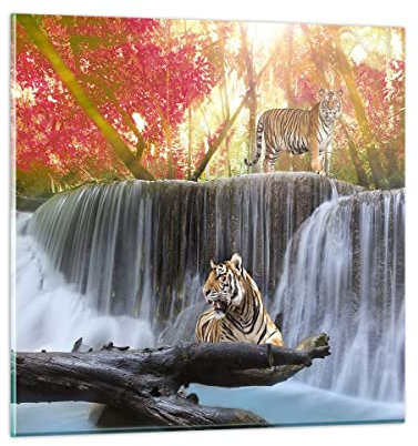 Bilder auf Glas 70x70cm Glasbild Tiger natur tier paradies Groß Wanddeko Bild im Glas Schlafzimmer Küche Deko Wandbilder Dekoration Wohnzimmer Modern Wall Decor Wand Kunstdruck Art GAC70x70-2396