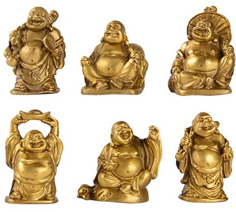 Brass Statu Lachende Buddha-Figuren aus Messing, 5,1 cm, 6 Stück