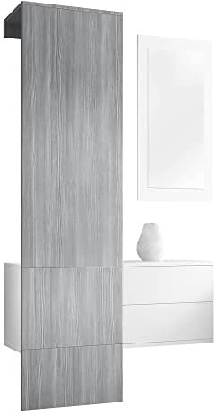 Vladon Garderobe Carlton Set 2, Made in Germany, Garderobenset bestehend aus 1 Garderobenpaneel, 1 Schubkastenschrank und 1 Wandspiegel, Weiß matt/Avola-Anthrazit (105 x 193 x 35 cm)