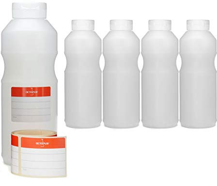 Lot de 5 bouteilles de 500 ml avec couvercle à rabat et ouverture en silicone, pour bouteille de ketchup bouteilles à sauce Étiquettes incluses