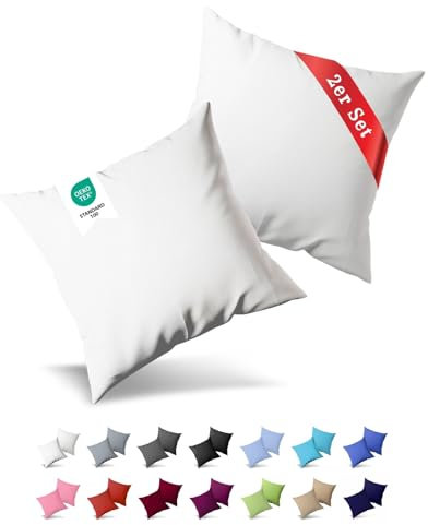 Buymax® Kissenbezug 40x40 cm (2er-Set) 100% Jersey Baumwolle - Kissenbezüge für Kissen 40 x 40 cm - Weiß - Kopfkissenbezug mit Reißverschluss - Kissenhülle - Oeko-Tex Zertifiziert
