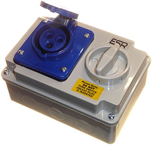 16 Amp 230V 3 Pin Interlock Socket Switched 2P+E Single Phase Blue