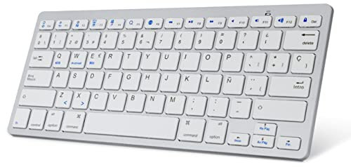 SENGBIRCH Teclado Bluetooth Español, Light Teclado Inalámbrico Portátil para iPhone de iOS, iPad, Samsung, Huawei, Android, Windows y Cualquier Dispositivo con Bluetooth (Blanco)