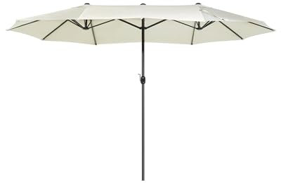 Beliani Parasol XL de Jardin ou de Terrasse Blanc Beige avec Pied Central Noir, Toile 270 x 460 cm Anti UV et Mécanisme d'Ouverture Facile