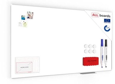 ALLboards Magnetisches Whiteboard 180x90cm Magnettafel mit Aluminiumrahmen und Stifteablage, Weiß Magnetisch Tafel, Trocken Abwischbar, Wiederbeschreibbar Weißtafel