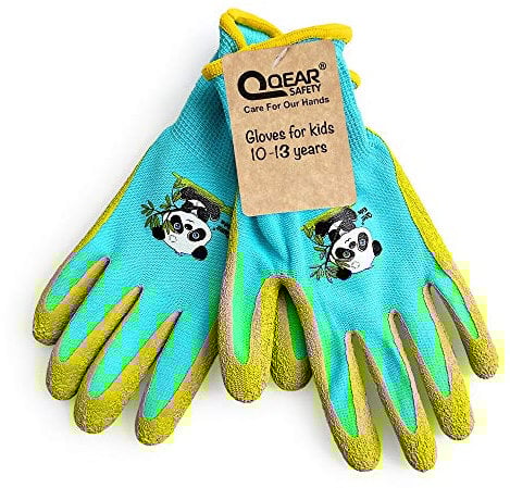 QEAR Safety Gartenhandschuhe für Kinder von 10 bis 13 Jahren, Handfläche aus Gummi, widerstandsfähig gegen Wasser und Schmutz, blau