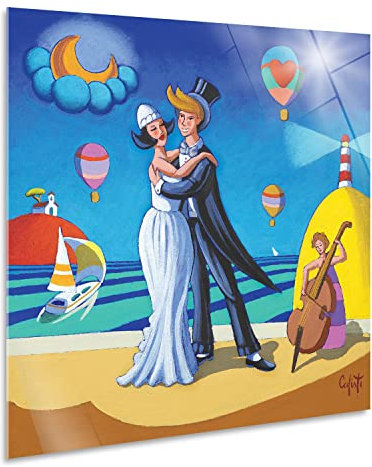 Giallobus - Quadro - Stefano Calisti - Sposi in spiaggia - Vetro acrilico - 50x50 - Pronto da appendere - Quadri moderni per la casa