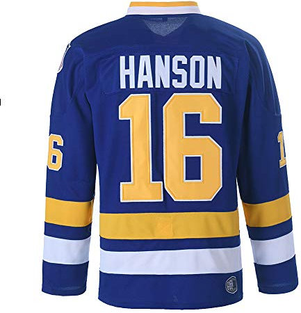 Hanson Brothers Charlestown Chiefs 16 Jack 17 Steve 18 Jeff Slap Shot Movie Ice Hockey Trikot, 16 Blau, L