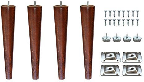 12’’ Wooden Tapered Cone Furniture Replacement Legs Walnut M8 Thread Angled Mounting Plates Protective Felt Pads Set of 4 Legs for Sofa Cabinet Footstool Chair Bed Ottoman 30 cm
