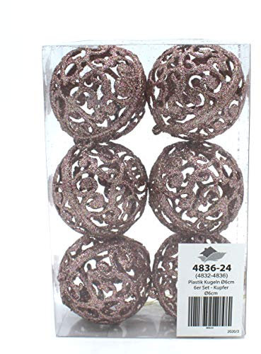DARO DEKO Weihnachts-Kugel 6cm Glitzer 1 Set - 6 Kugeln Kupfer