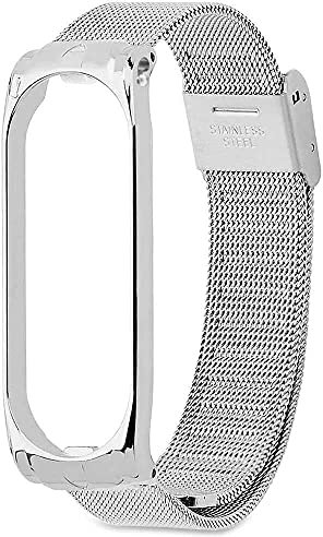 OcioDual Bracelet de Remplacement Compatible avec Xiaomi Mi Smart Band 3 4 Argent Acier Inoxydable Métal Rechange Sangle Bande