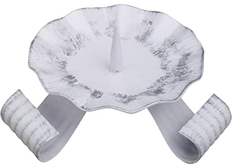 NKlaus Eisen-Dreifußleuchter weiß/Silber Altarleuchter H: 10cm Kerzenhalter mit Dorn Linienstruktur 10746