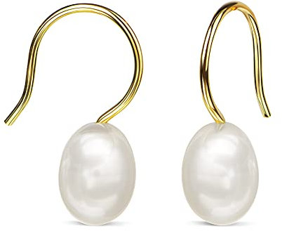 Perlen Goldstecker 585 Gold Damen Ohrstecker Bügelohrringe mit Süßwasserperle weiß