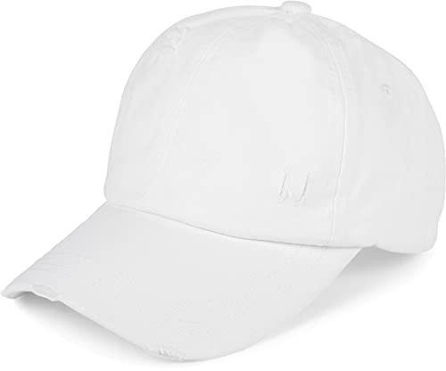 styleBREAKER Damen Baseball Cap im Washed Destroyed Used Look, Ponytail, 6-Panel, Klettverschluss verstellbar 04023080, Farbe:Weiß