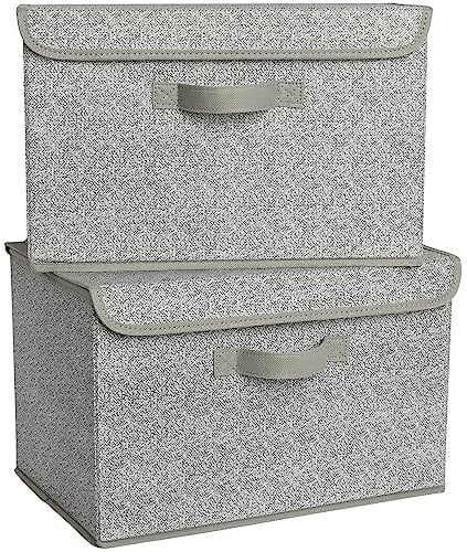 GRANNY SAYS Wardrobe Storage Boxes with Lid, Pack of 2 Collapsible Storage Boxes Lidded, Fabric Baskets for Shelves Organising Clothes, Top of Wardrobe Organisation Pretty, Grey, 40 x 26 x 25.5 cm