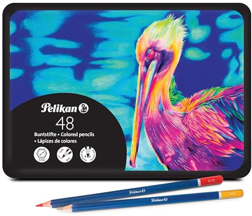 Pelikan Premium Buntstifte, sechseckige Holzstifte im Metall-Etui, 24 Farben