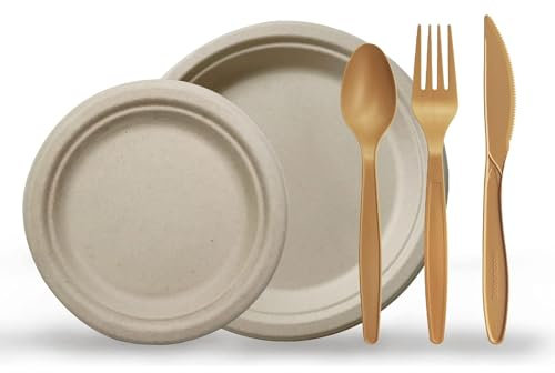 Leaf Tree Areca Palm Leaf Export Quality Round Plates 12 Inch with Bowl and Spoon Biodegradable Disposable Wood Natural Dinner Set ( Pack of 75)