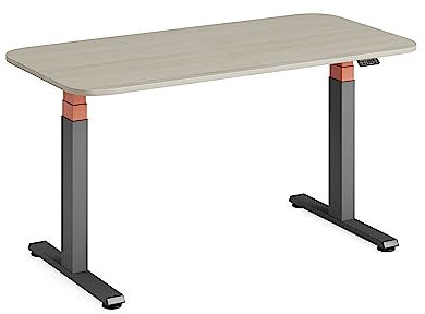 Steelcase Solo Elektromotorisch höhenverstellbarer Homeoffice-Schreibtisch, programmierbares Bedienpaneel, Antikollisionssensor und Kabelnetz, Tischplatte in Akazie und Gestell in Amsel/Safran