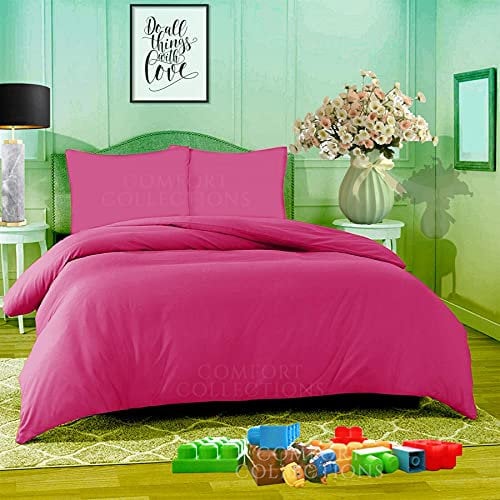 Comfort Collections Duvet Quilt Cover With Matching Pillow Cases Plain Dyed Poly Cotton Easy Care Bedding Set COLOUR FUCHSIA DOUBLE