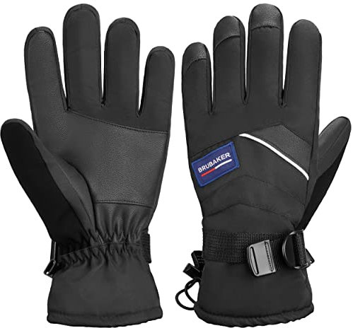 BRUBAKER Winterhandschuhe Wasserdicht und Winddicht - Herren und Damen Handschuhe für kalte Tage - Extra Warme Thermo Skihandschuhe für Ski Snowboard Winter und Schnee - Schwarz Größe M/L