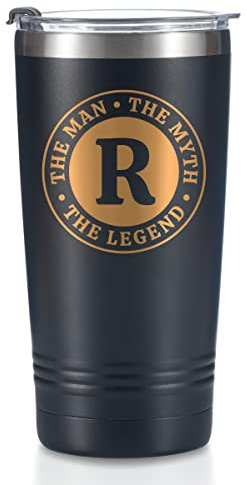 Onebttl The Man The Myth The Legend Mug with Initials, Monogrammed Stainless Steel Travel Tumbler for Men, Funny Personalised Coffee Cup, Custom Birthday Christmas Gifts for Him, 590 ml, R