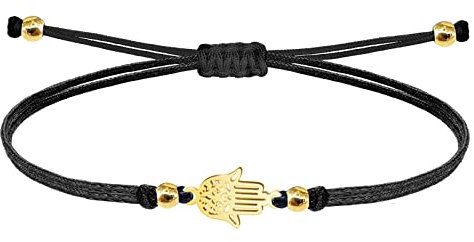 coitgo-Pulsera con amuleto de la Suerte y Protección Acero inoxidable- Pulsera Mujer o Hombre - Pulsera Mano fatima - Pulsera Hilo Encerado Hecho a Mano (Mano de Fatima Dorado)