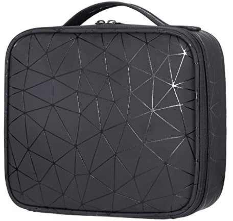 Kosmetiktasche Damen Professionelle Kulturbeutel Schminktasche Makeup Tasche Organizer Reise, Wasserdicht Künstler Schminkkoffer mit Einstellbaren Teiler, Bürstenschlitze, Schwarz