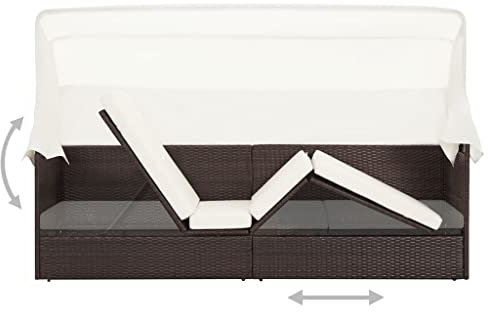 Hommdiy Gartensofa mit Sonnendach Sonnenliege Gartenliege Lounge Gartenbank Gartenbett Sofa Gartenmöbel Liege Relaxliege Sofabett Poly Rattan Braun