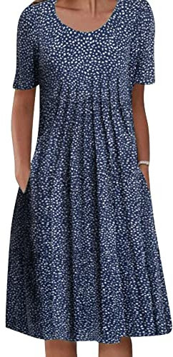 Achinel Women's Floral Print Midi Dresses Ladies Crew Neck Short Sleeve T Shirt Dress Summer Sundress Casual Boho Bohemian Dress No. 6 Color M