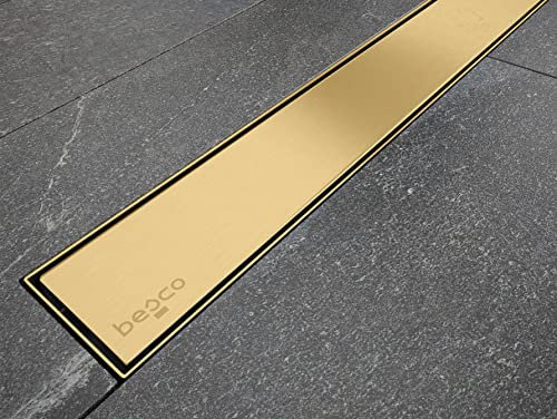 ECOLAM® Duschrinne VIRGO Ablaufrinne Bodenablauf Duschablauf Siphon Dusche Rost Edelstahl 90 cm gold golden gebürstet