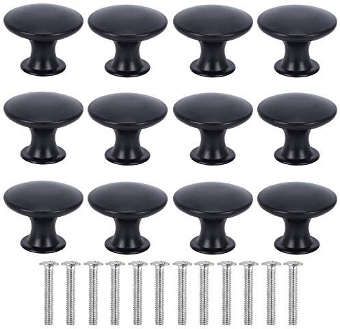 FINDIR 12pcs Kommodenknöpfe Vintage Schubladenknöpfe Set Schwarz Knöpfe mit 12 Schrauben Möbelknöpfe Messing Schrankknöpfe für Schrank Kommode Schublade Küche Tür