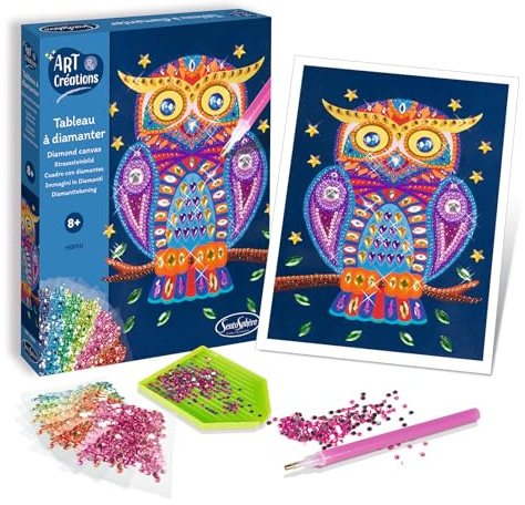 Sentosphère 3932560 Bastelset Strasssteinbild, Motiv Eule, Kreativ-Set, DIY für Kinder und Erwachsene